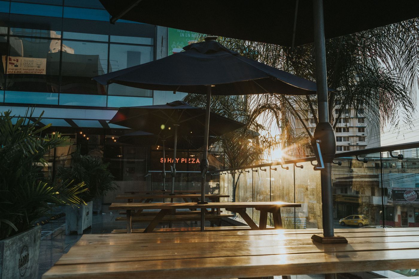 An outdoor patio umbrella