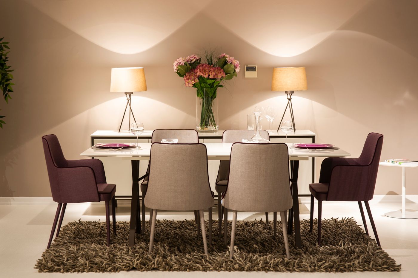 A contemporary dining table and chairs