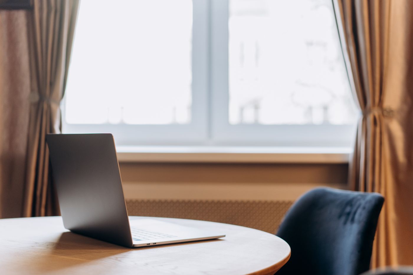 A laptop computer on a desk